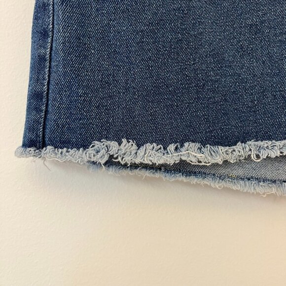 Two Tone Denim Mini Skirt Zipper Front Raw Hem - Size 00 - Picture 3 of 7